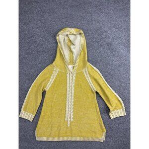 Far Away From Close Hooded Sweater Womens Small Yellow Knit Pullover Tunic Boho
